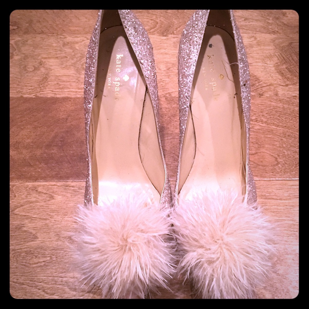 Kate spade sparkle heels with feathers